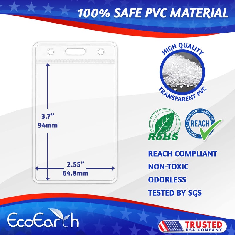 إيكو إيرث حامل شارة اسم EcoEarth عمودي بدون سحاب مع حافة ناعمة (شفاف 2.25 × 3.5 بوصة مجموعة 100 حزمة) أكمام بطاقة بلاستيكية سريعة التحميل - Image 2